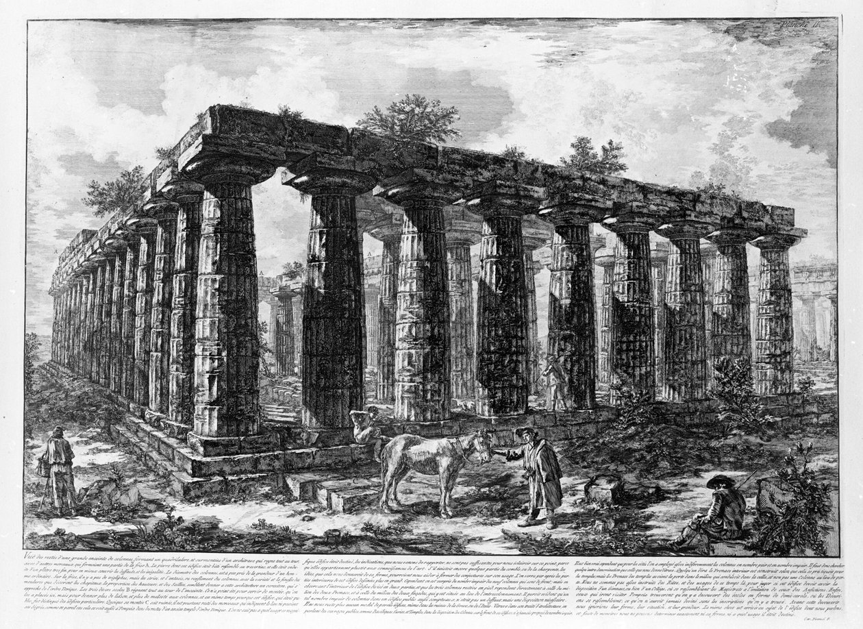 Udsigt over templerne i Paestum (litho) af Giovanni Battista Piranesi