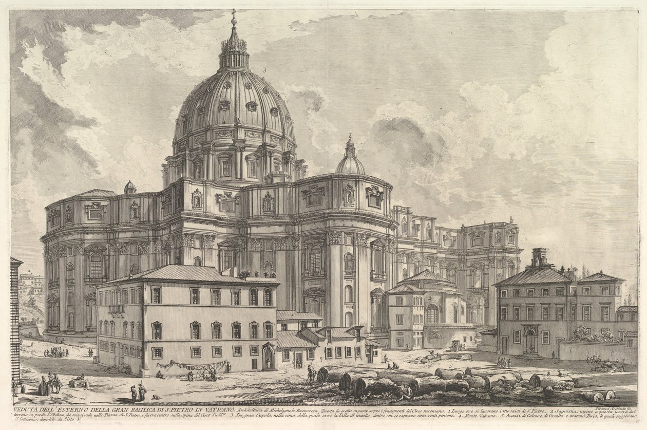 Udsigt til det ydre af Peterskirken i Vatikanet, fra Vedute di Roma Roma..., ca. 1748. af Giovanni Battista Piranesi