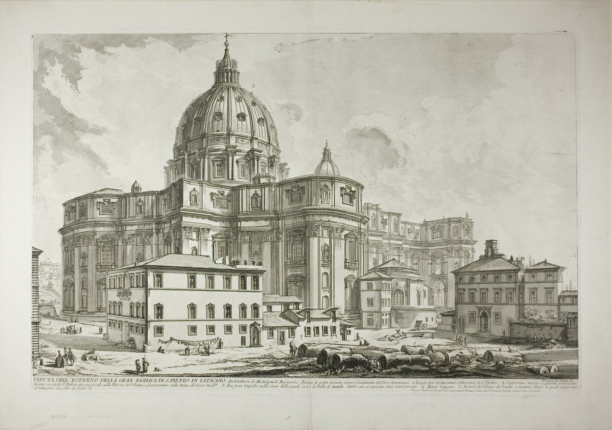 Udsigt over Peterskirkens ydre i Vatikanet, fra Views of Rome af Giovanni Battista Piranesi