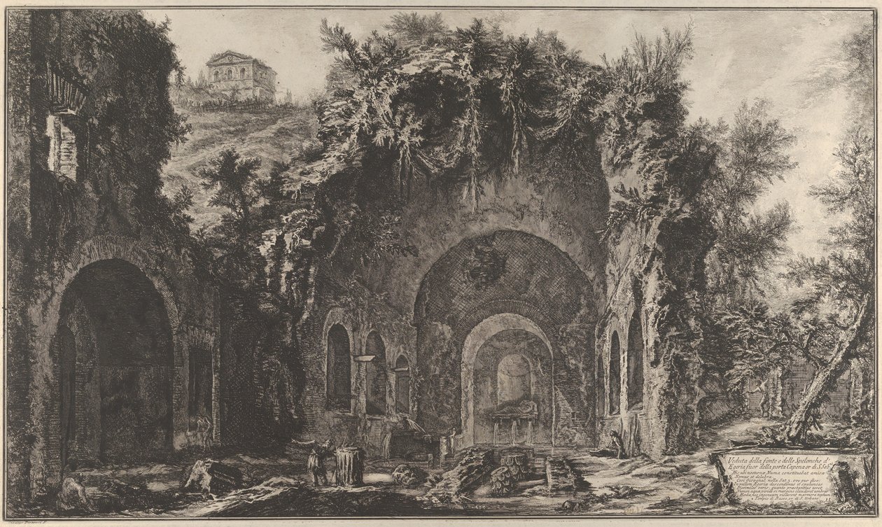 Udsigt over springvandet og Egiria-grotten uden for Porta Capena, 1760-78. af Giovanni Battista Piranesi