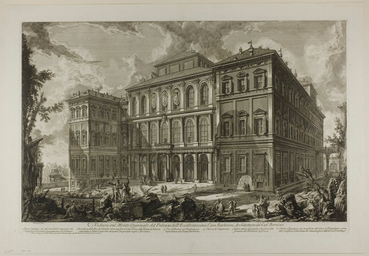 Udsigt over den berømte Barberini-families palads på Quirinal-bakken, designet af Cavaliere Bernini, fra Views of Rome af Giovanni Battista Piranesi