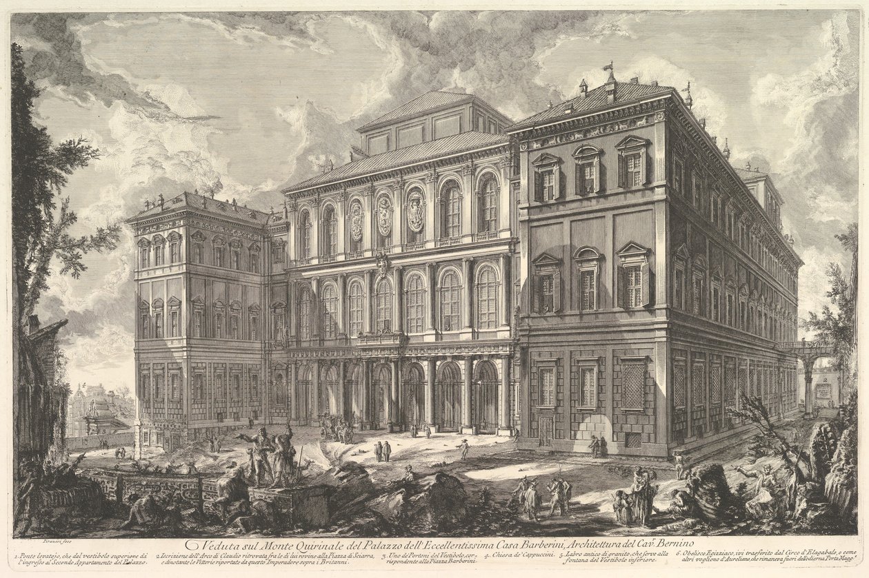 Udsigt over den berømte Barberini-families palads på Quirinal-bakken, desi..., ca. 1750-1759. af Giovanni Battista Piranesi