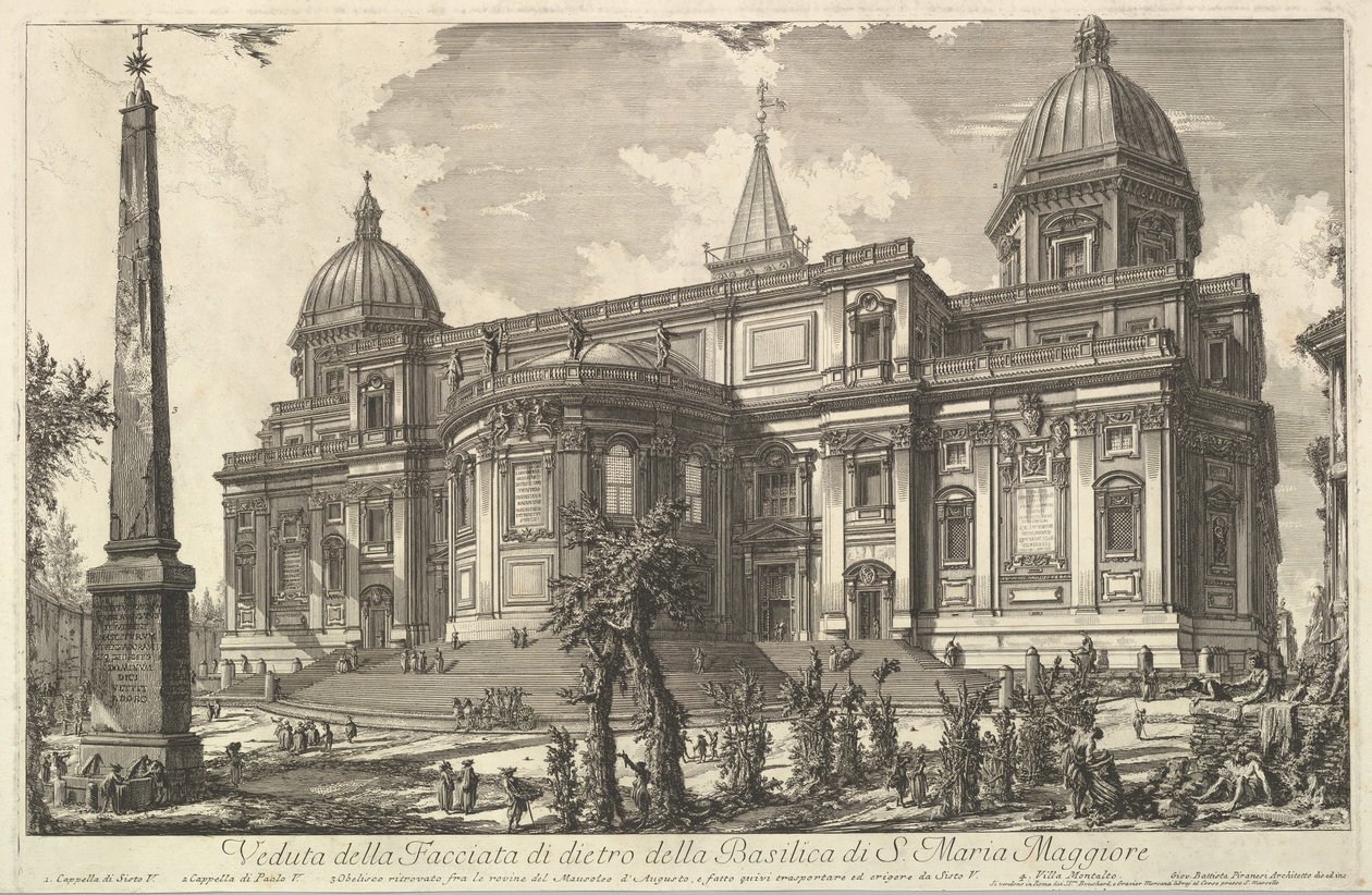 Udsigt over den bagerste indgang til basilikaen S. Maria Maggiore, fra Veduta di Roma R ..., ca. 1742. af Giovanni Battista Piranesi