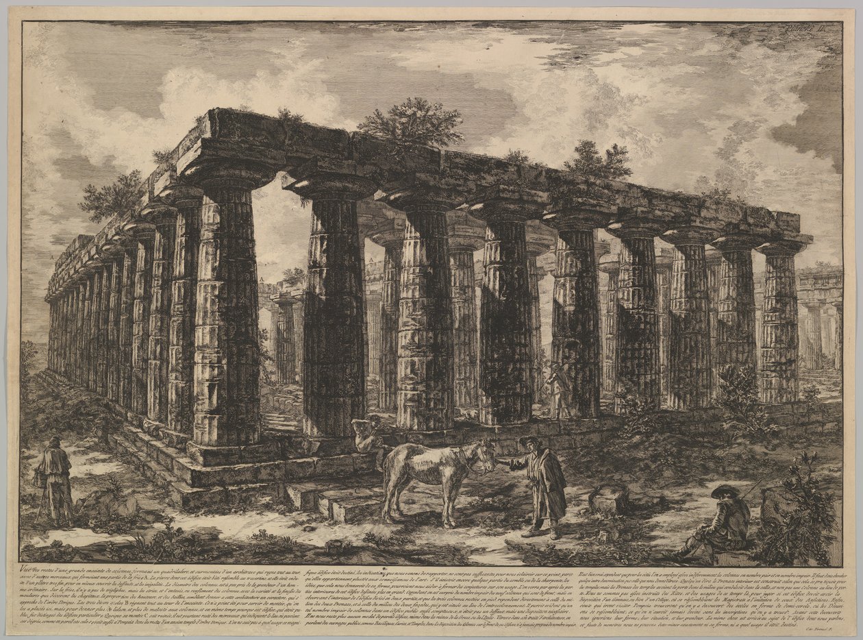 Udsigt, der viser resterne af en stor indhegning af søjler..., fra Différentes vues de ..., ca. 1748. af Giovanni Battista Piranesi