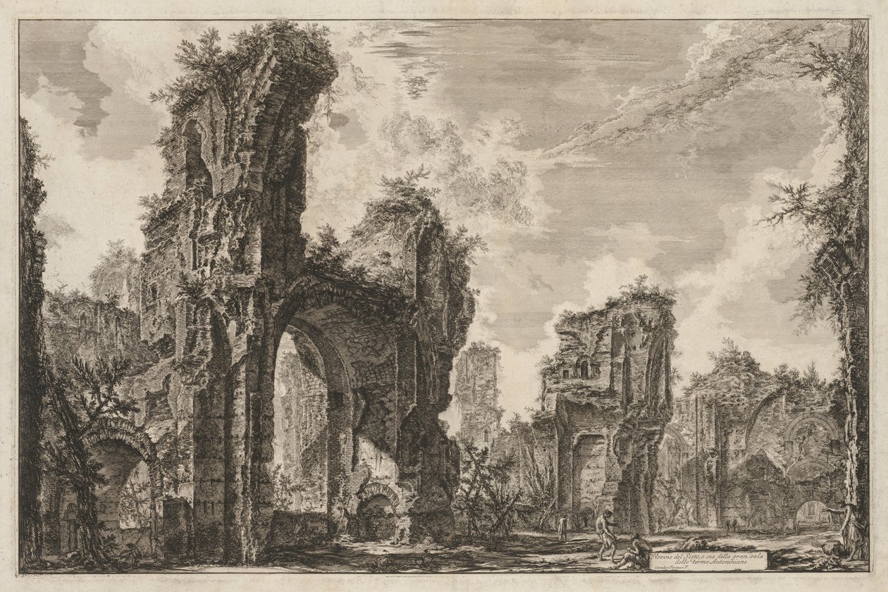 Udsigt over Rom: Ruinerne af Sisto eller begge dele af den store sal i Antoninian Baths, 1765. af Giovanni Battista Piranesi