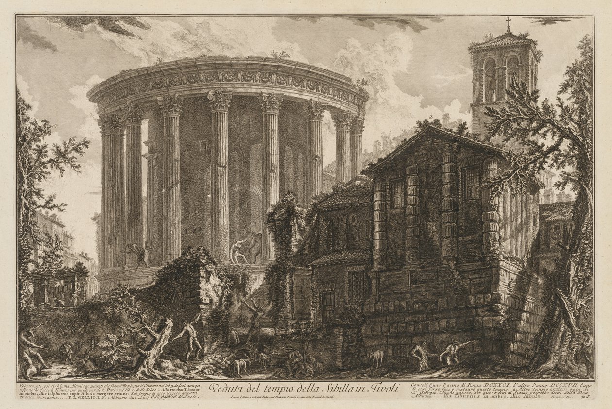 Udsigt over Rom: Sibyllens tempel i Tivoli af Giovanni Battista Piranesi