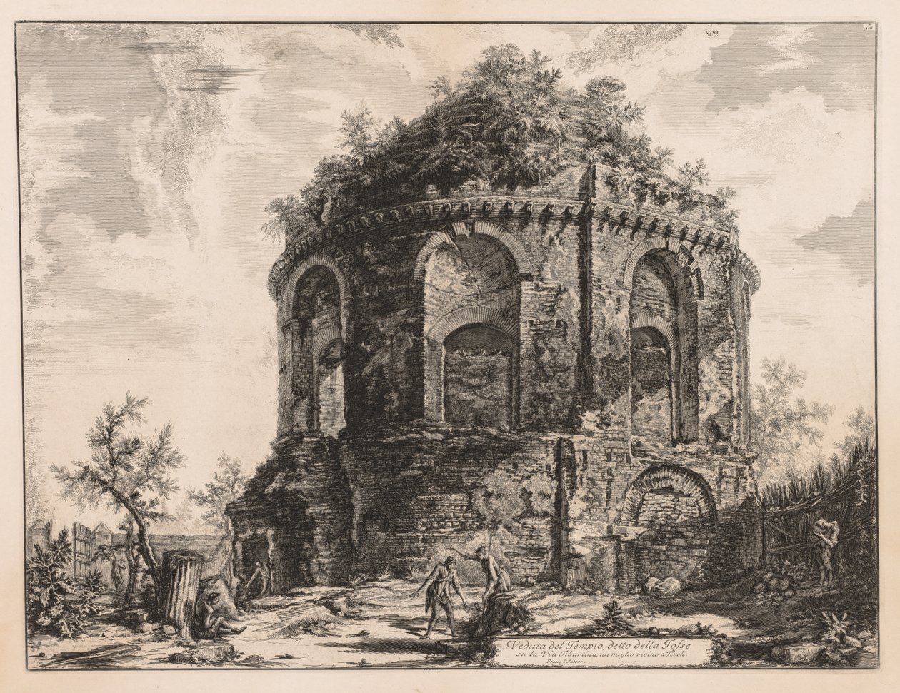 Udsigt over Rom: Den såkaldte Tempio della Tosse, nær Tivoli af Giovanni Battista Piranesi