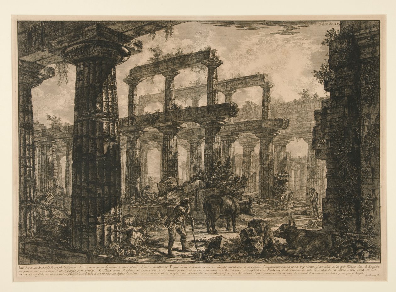set? af resterne af cellaen af ​​Neptuntemplet (Udsigt over resterne af cellaen af ​​Neptuntemplet), fra forskellige synspunkter af Giovanni Battista Piranesi
