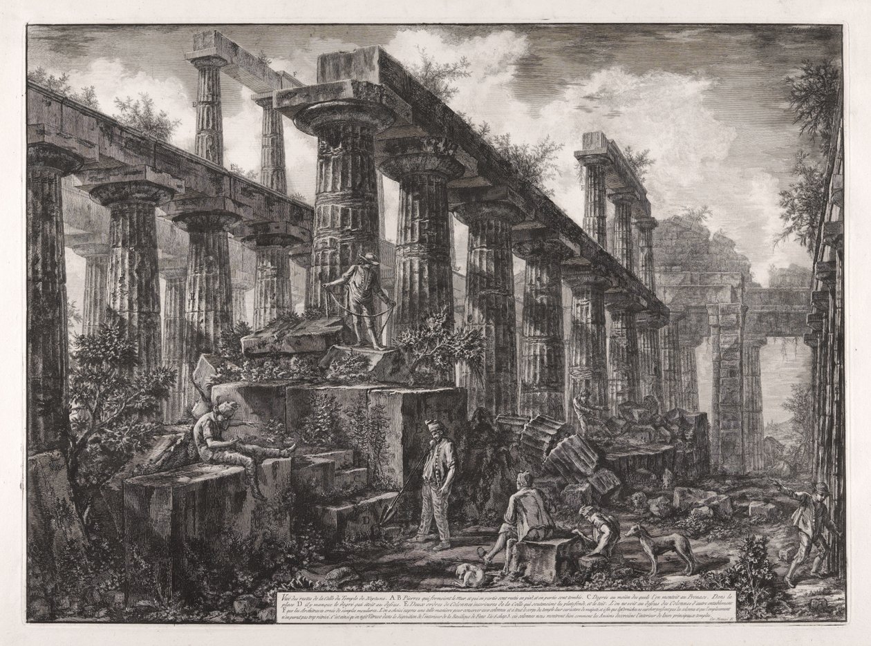 Udsigt over resterne af Neptuns temples cella, fra Forskellige udsigter over ... Pesto af Giovanni Battista Piranesi