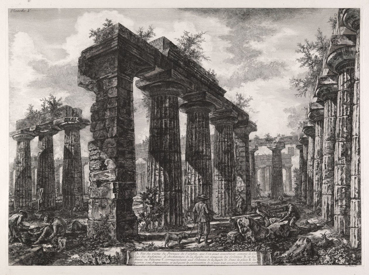 Udsigt over resterne af pronaos på bygningen, der kan betragtes som amfiktyonernes kollegium, fra Forskellige udsigter over Paestum af Giovanni Battista Piranesi