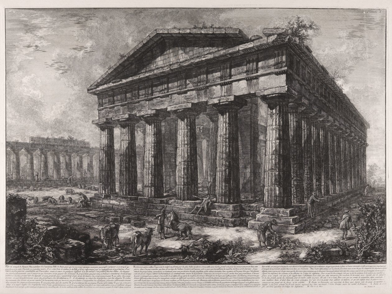 Udsigt over Neptuns tempel, den gamle by Pestos skytsgud, skønt man ikke ser noget tegn, der kan angive, om dette tempel tilhørte denne guddom eller en anden ... af Giovanni Battista Piranesi