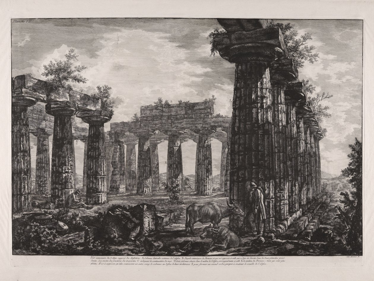 Indre udsigt over det såkaldte Anfictions-kollegium, fra „Forskellige udsigter over ... Pesto“ (Forskellige udsigter over ... Paestum) af Giovanni Battista Piranesi