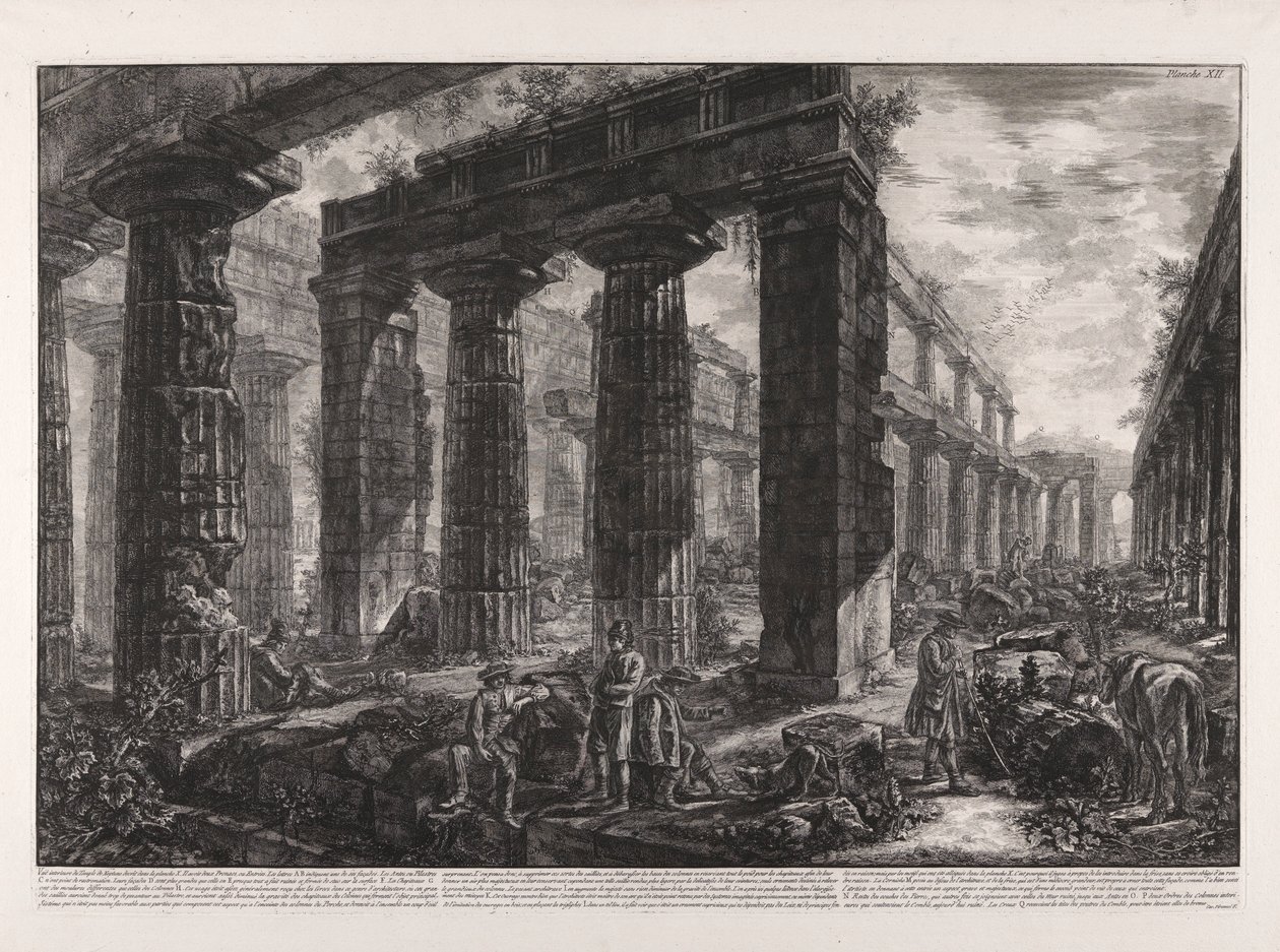Indvendigt billede af Neptuntemplet beskrevet på plade X af Giovanni Battista Piranesi