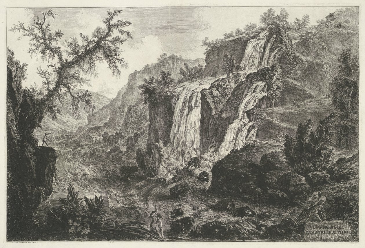 Watervallen te Tivoli Udsigt over Cascatelle i Tivoli (titel på objekt) Gezichten op Rom (serietitel) Udsigt over Rom designet og indgraveret af Giambattista Piranesi-arkitekten Ve (nez) iano (serietitel) af Giovanni Battista Piranesi