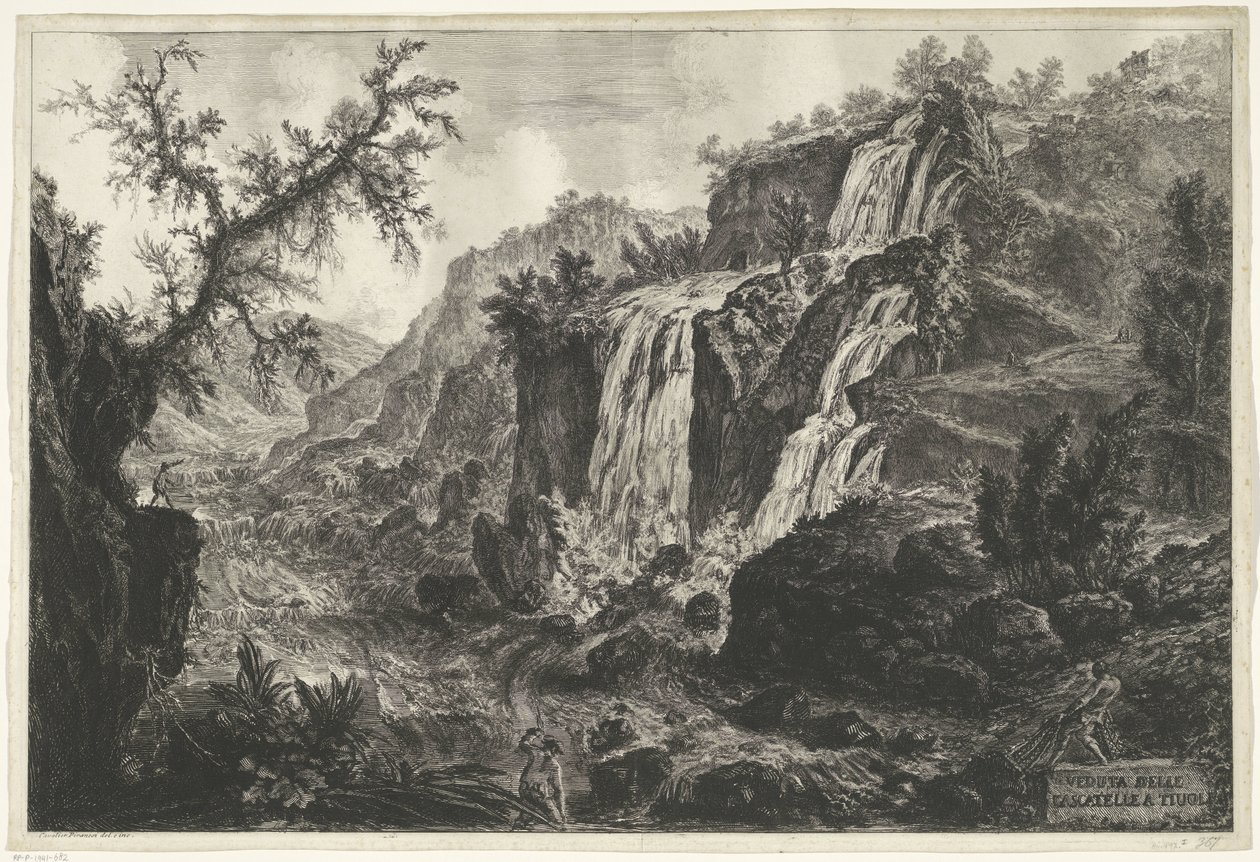 Watervalle te tivoli Udsigt over Cascatelle i Tivoli (titel på objekt) Gezichten Op Rome (serietitel) Udsigt over Rom designet og indgraveret af Giambattista Piranesi Architect Ve (Nez) Iiano (Series Titel) af Giovanni Battista Piranesi