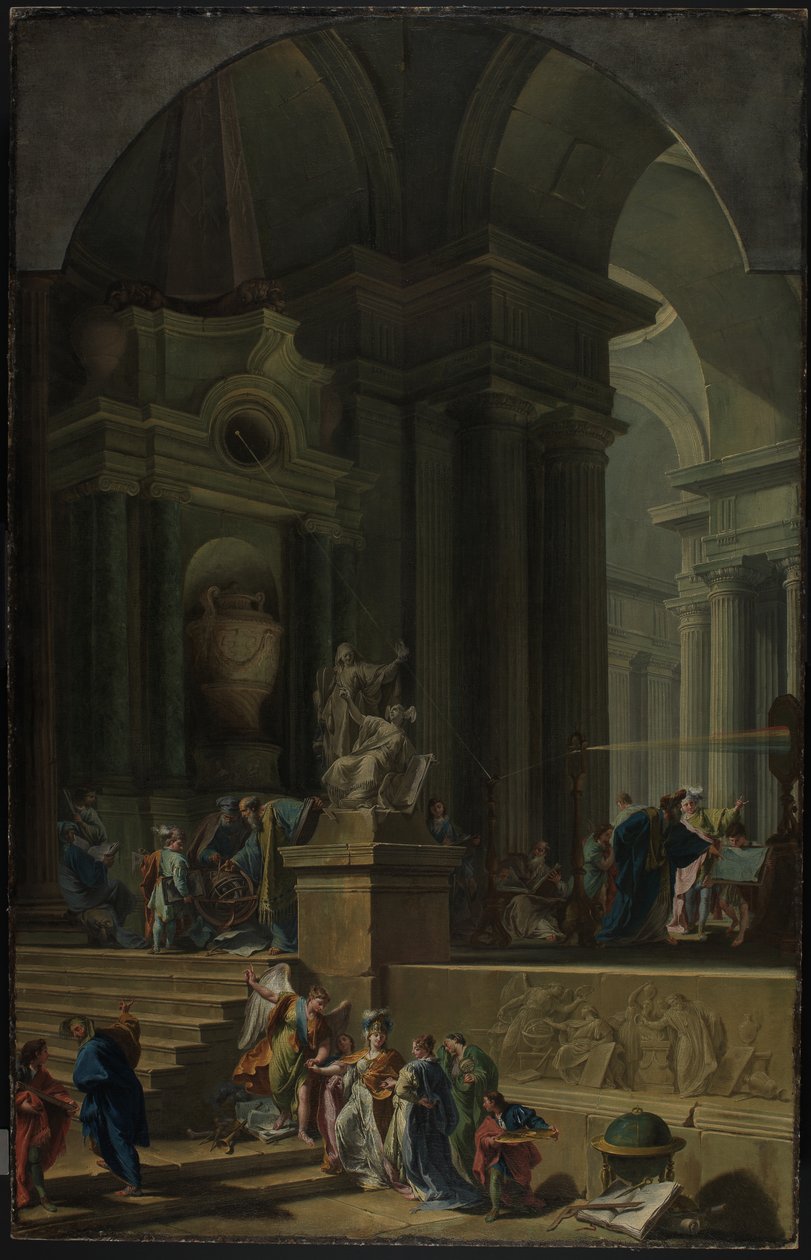 Et allegorisk monument til ære for Sir Isaac Newton af Giovanni Battista Pittoni