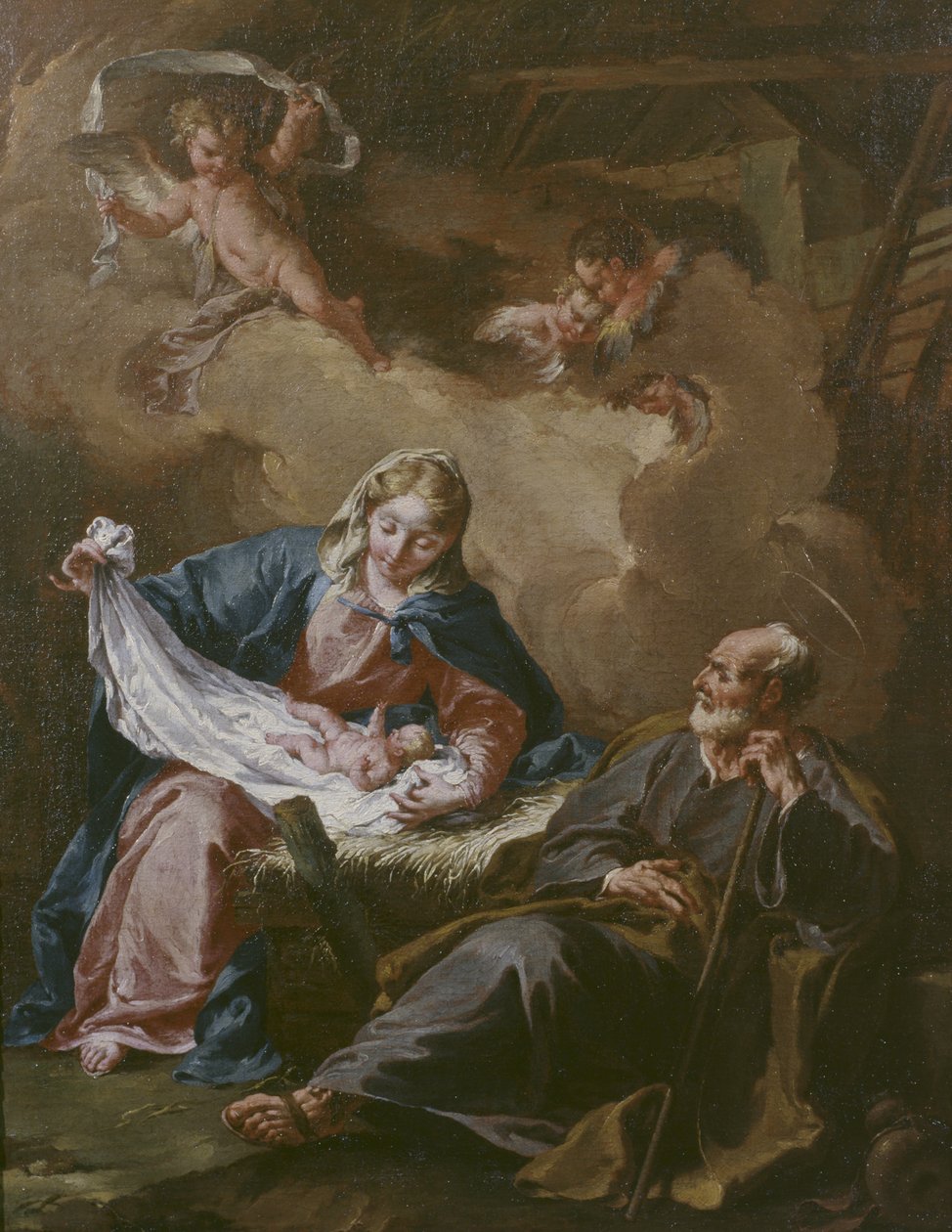 Hellig Familie ca. 1730-40 (olie på lærred) (se også 101586) af Giovanni Battista Pittoni