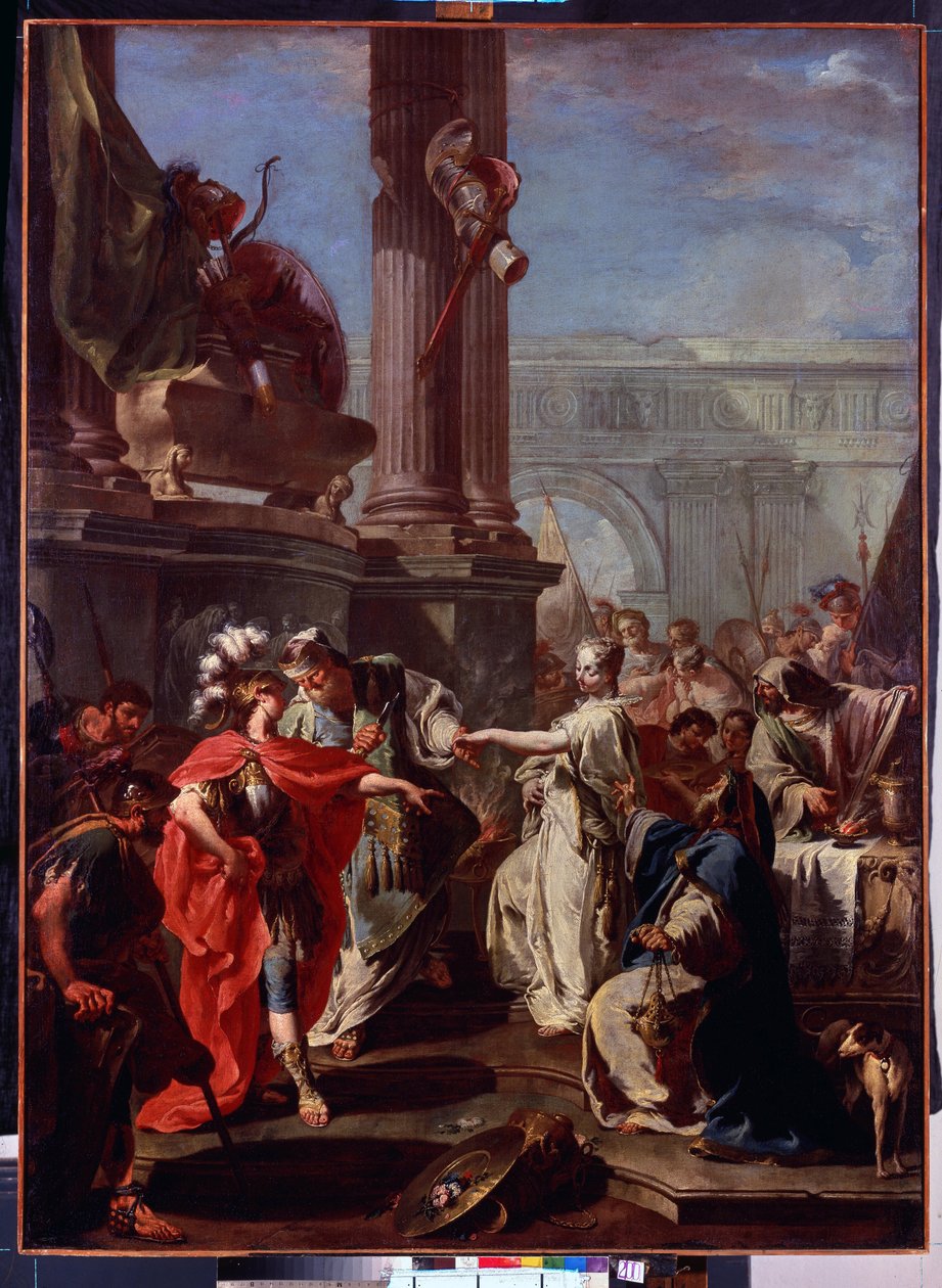 La sacrifice de Polyxene (Ofringen af ​​Polyxene). Afbrænding af Polyxene par Neoptoleme, græsk helt sur le Tombeau d