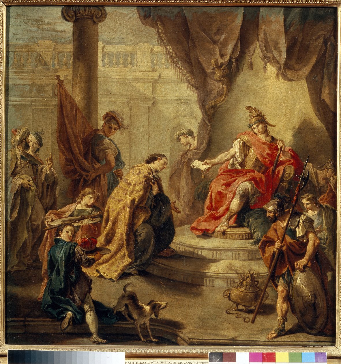 Kejser Flavius ​​​​Honorius (384-423) gør Constantius III (død 421) til sin medregent (i 421). (Kejser Honorius gør Constantius til sin medregent). Maleri af Giambattista (Giovan Battista) (Giovanni Battista) Pittoni (1687-1767), olie på lærred, ca. af Giovanni Battista Pittoni