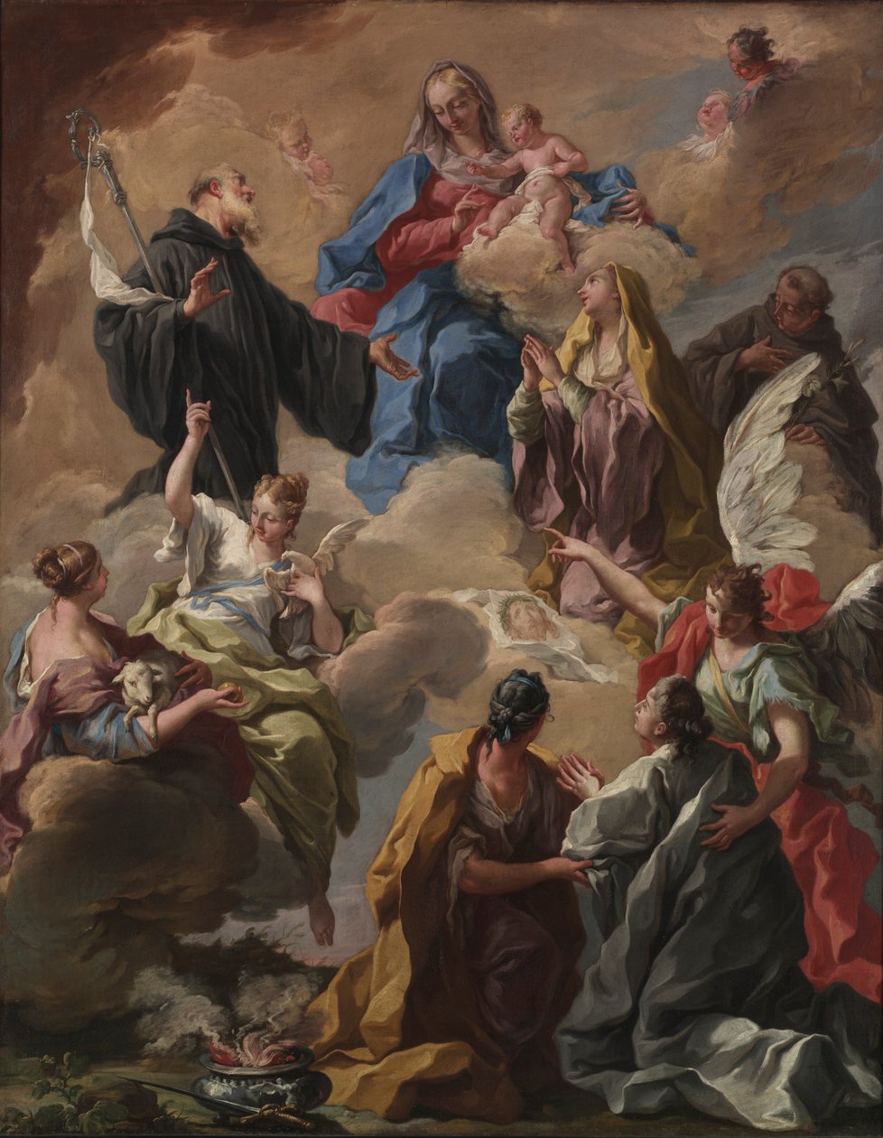 Hellige præsenterer en hengiven kvinde for jomfruen og barnet, 1720
