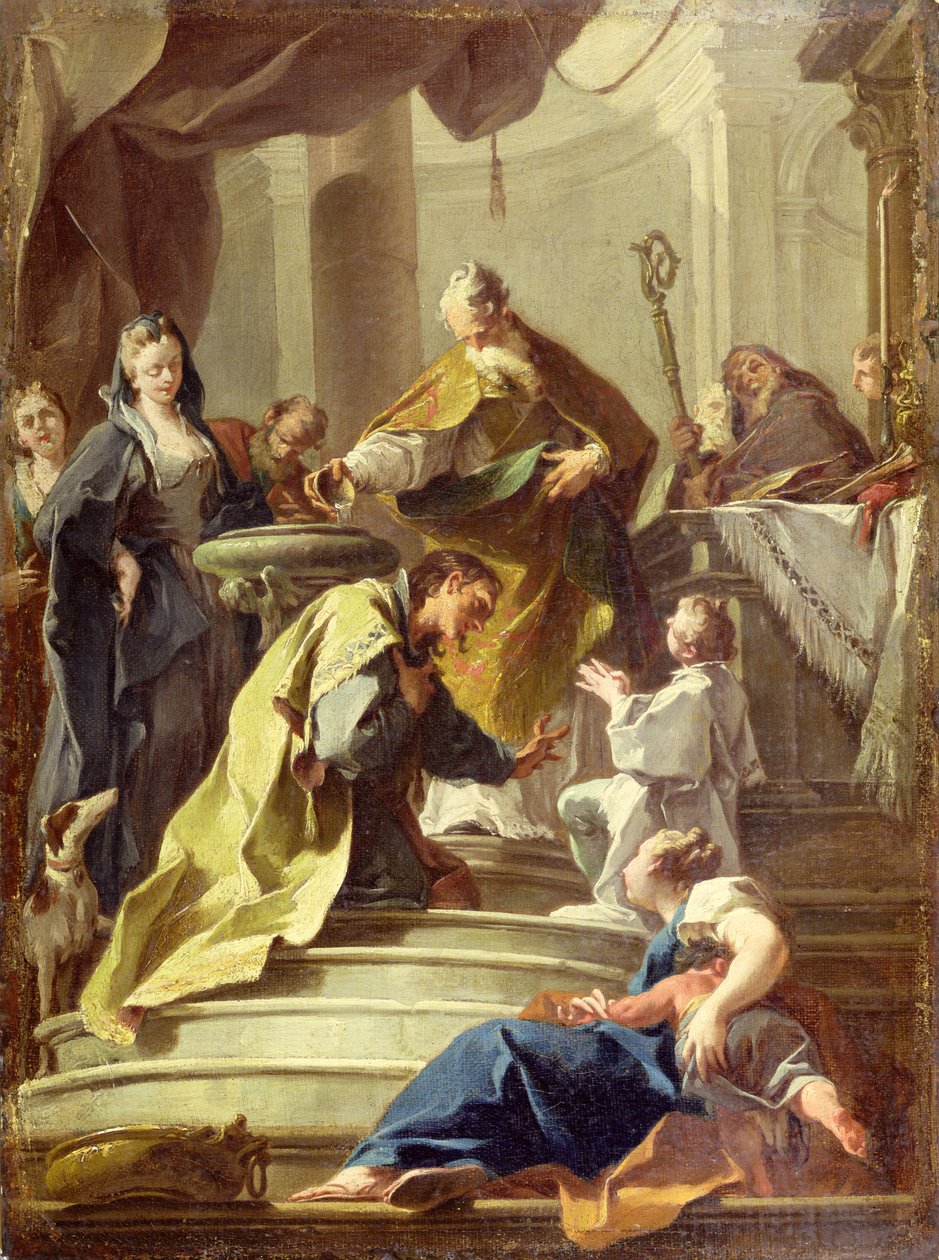 Sankt Prosdocimus døber Sankt Daniel (olie på lærred) af Giovanni Battista Pittoni