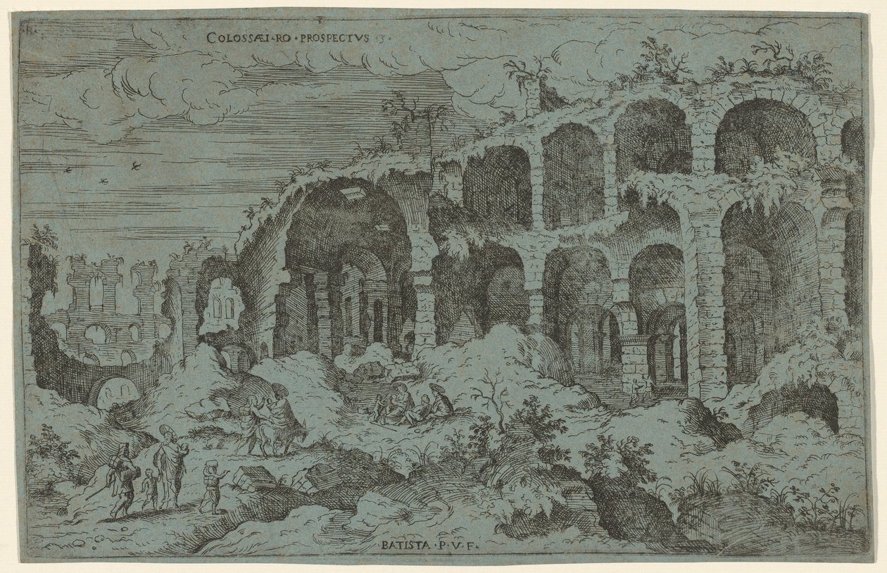 Colossaei. Ro. Prospekt. 3 (Tredje udsigt over Colosseum i Rom) af Giovanni Battista Pittoni, after Hieronymus Cock