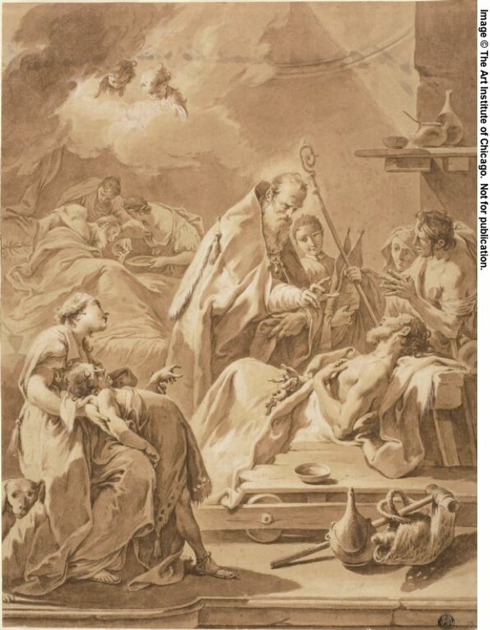 Sankt Gilbert besøger de syge af Giovanni Battista Pittoni the Younger