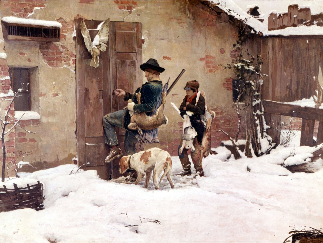 Tilbage fra jagten. Maleri af G.Quadrone. 1890 Milano af Giovanni Battista Quadrone