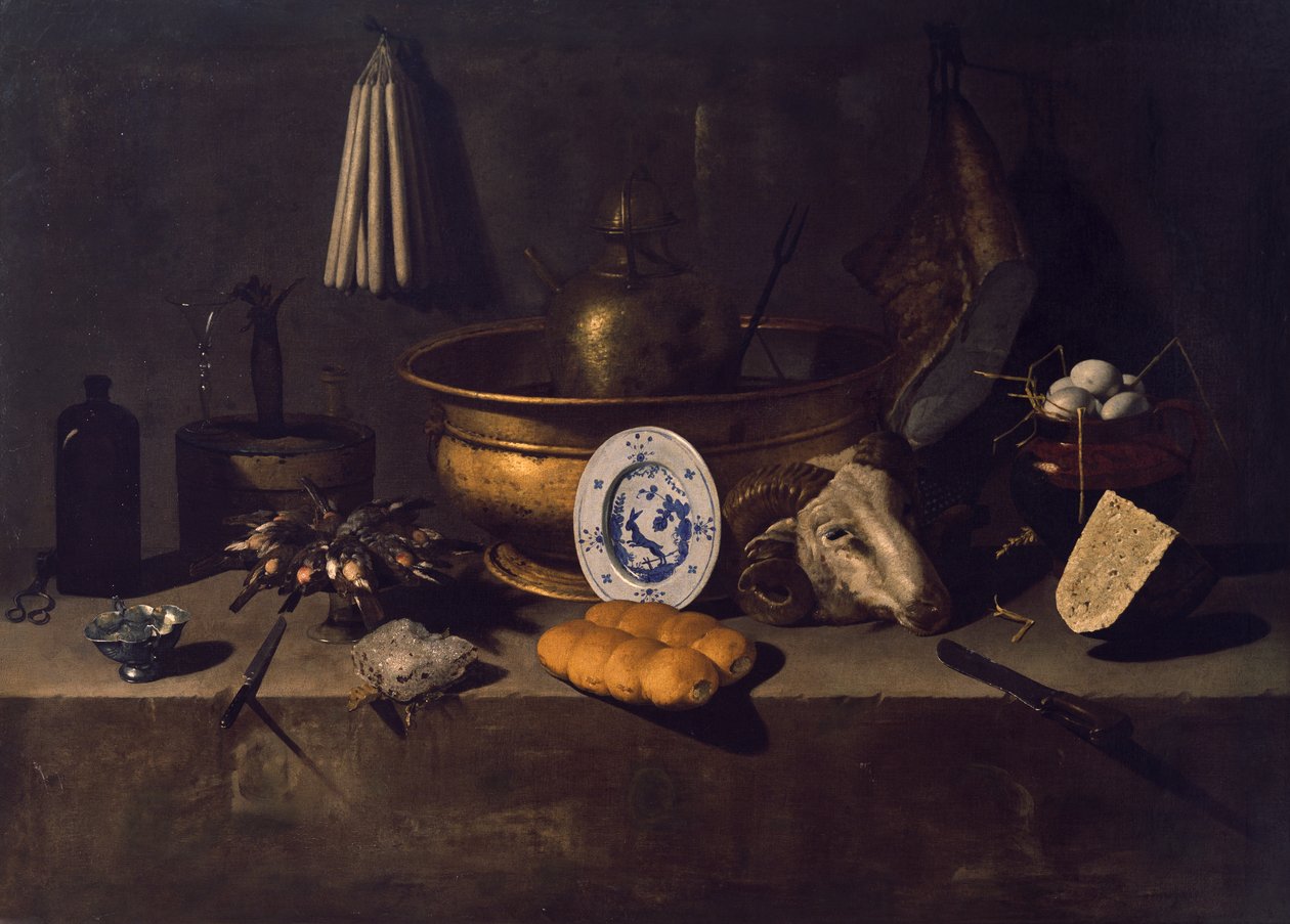 Indvendigt køkken (olie på lærred) af Giovanni Battista Recco