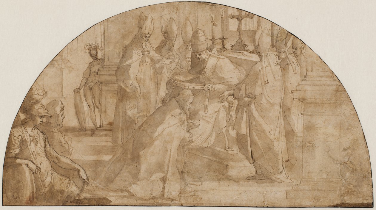 En pave, der indvier en biskop: studere til en lunette af Giovanni Battista Ricci