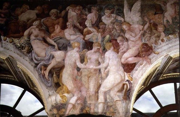 Goddesses Dancing, detalje af dekorativt skema i Galleriet af Francis I af Giovanni Battista Rosso Fiorentino