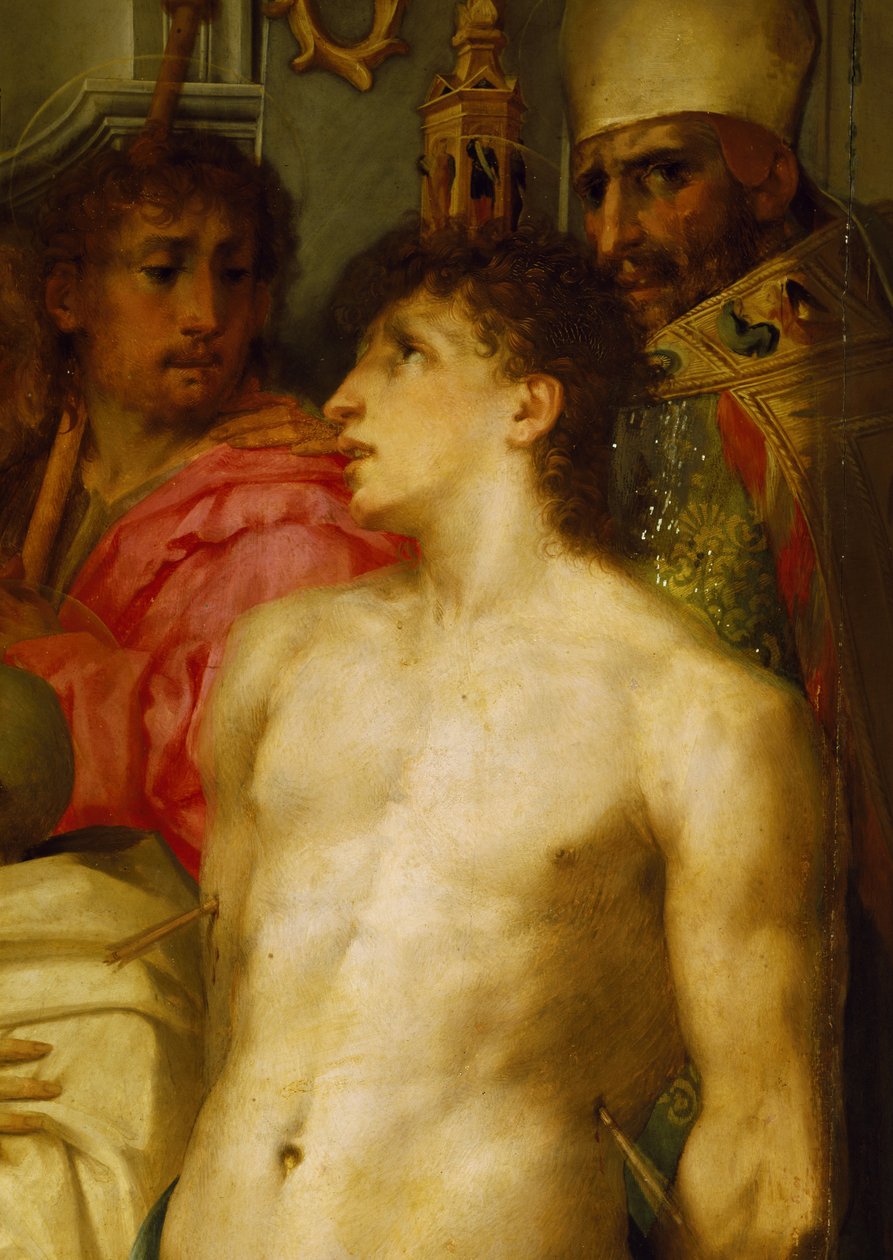 Madonna har barnet med helgener, detalje af Giovanni Battista Rosso Fiorentino