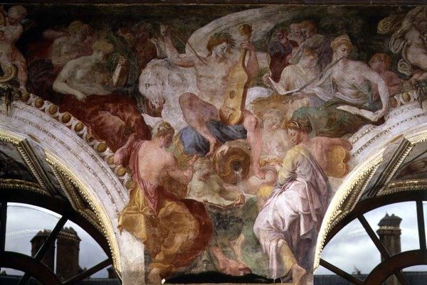 Parnassus, detalje af dekorativt skema i Francis I