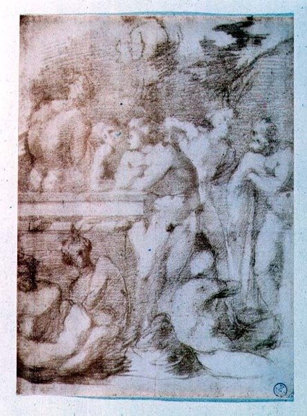 Undersøgelse af nøgne mænd i samtale (rødt kridt) af Giovanni Battista Rosso Fiorentino