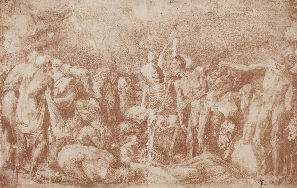 Undersøgelse af de levende og de døde samlet (sanguine på papir) af Giovanni Battista Rosso Fiorentino