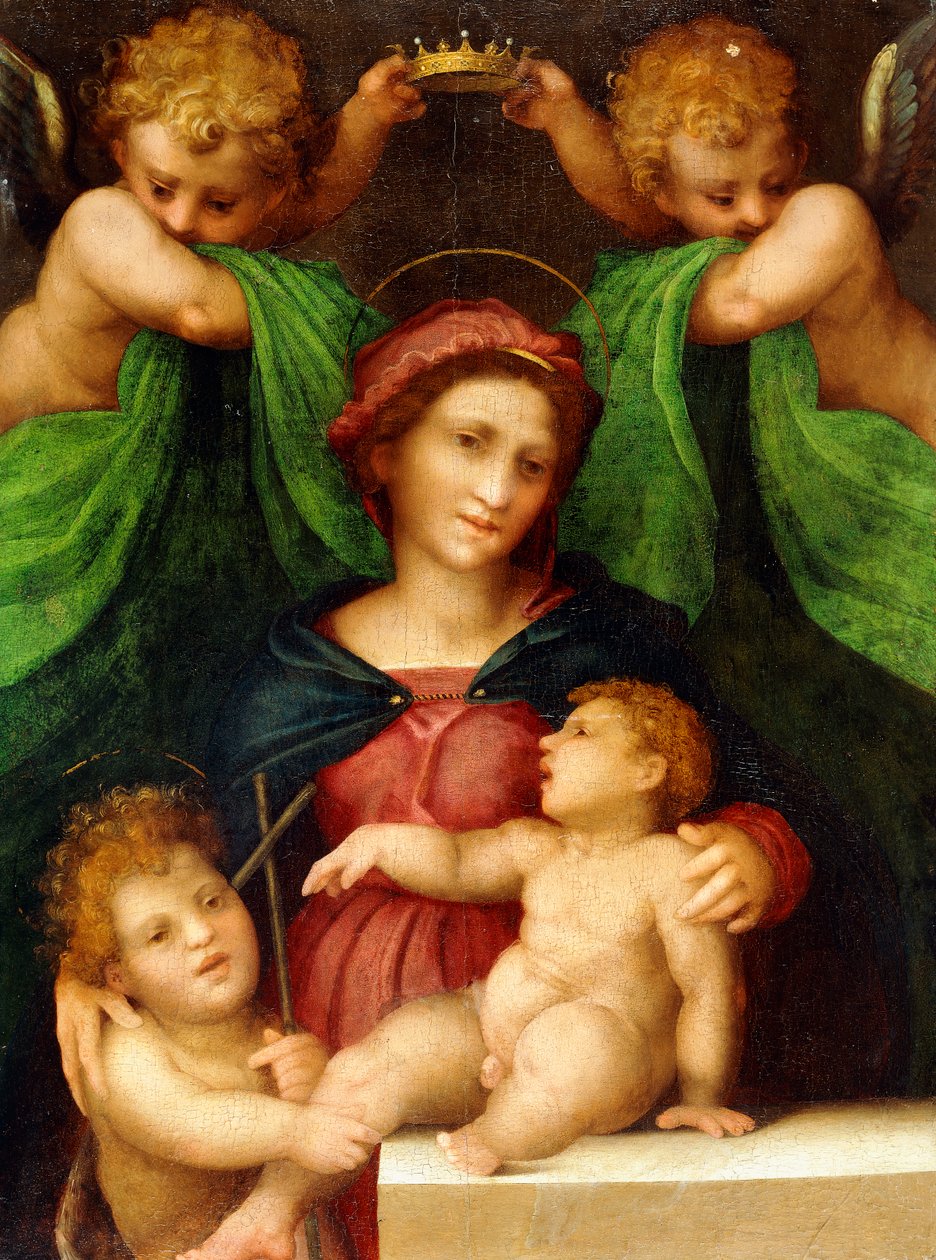 Madonnaen og barnet med spædbarnet Sankt Johannes Døberen og to engle, ca. 1512 af Giovanni Battista Rosso Fiorentino