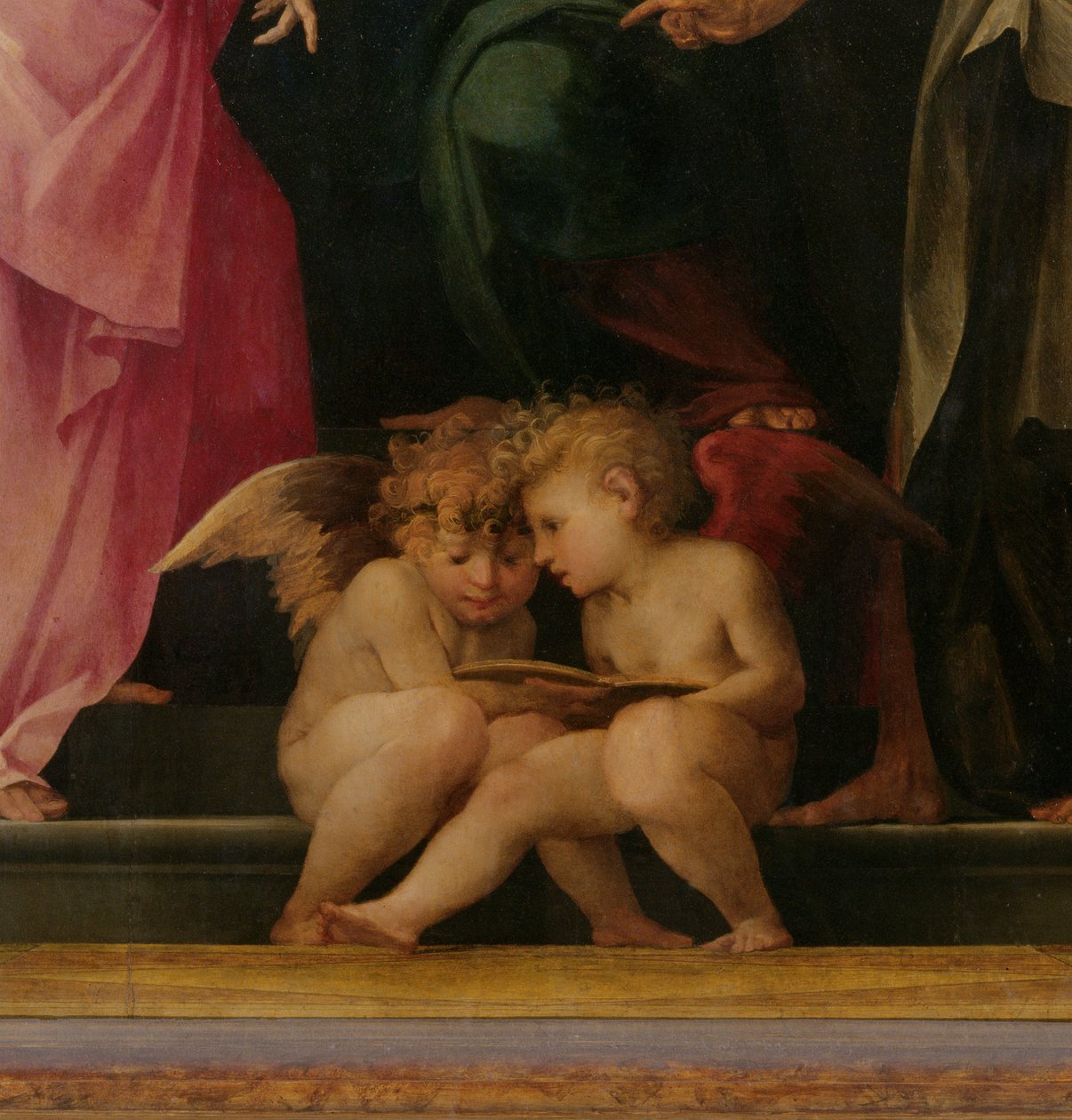 To keruber læser, detalje fra Madonna og barn med hellige, 1518 paneldetalje af 50330 af Giovanni Battista Rosso Fiorentino