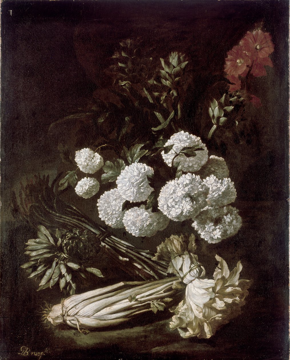 Stilleben af blomster og grøntsager, 1650