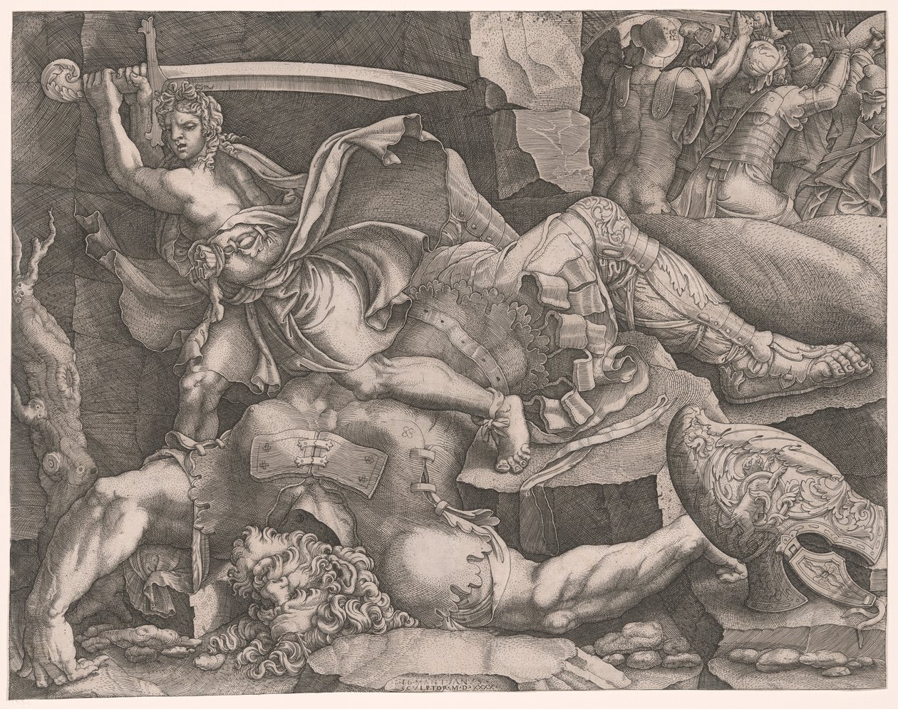 David hugger hovedet af Goliat af Giovanni Battista Scultori
