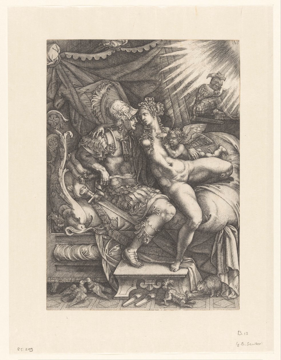 Mars og Venus som elskere af Giovanni Battista Scultori