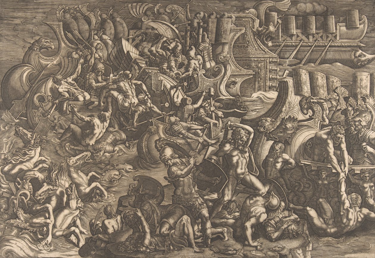 Trojanerne frastøder grækerne, 1538. af Giovanni Battista Scultori