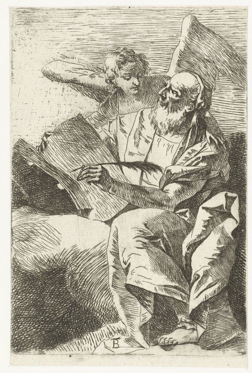 Evangelist Matthew med engel Fire evangelister (serietitel) af Giovanni Battista Tiepolo (attributed to)