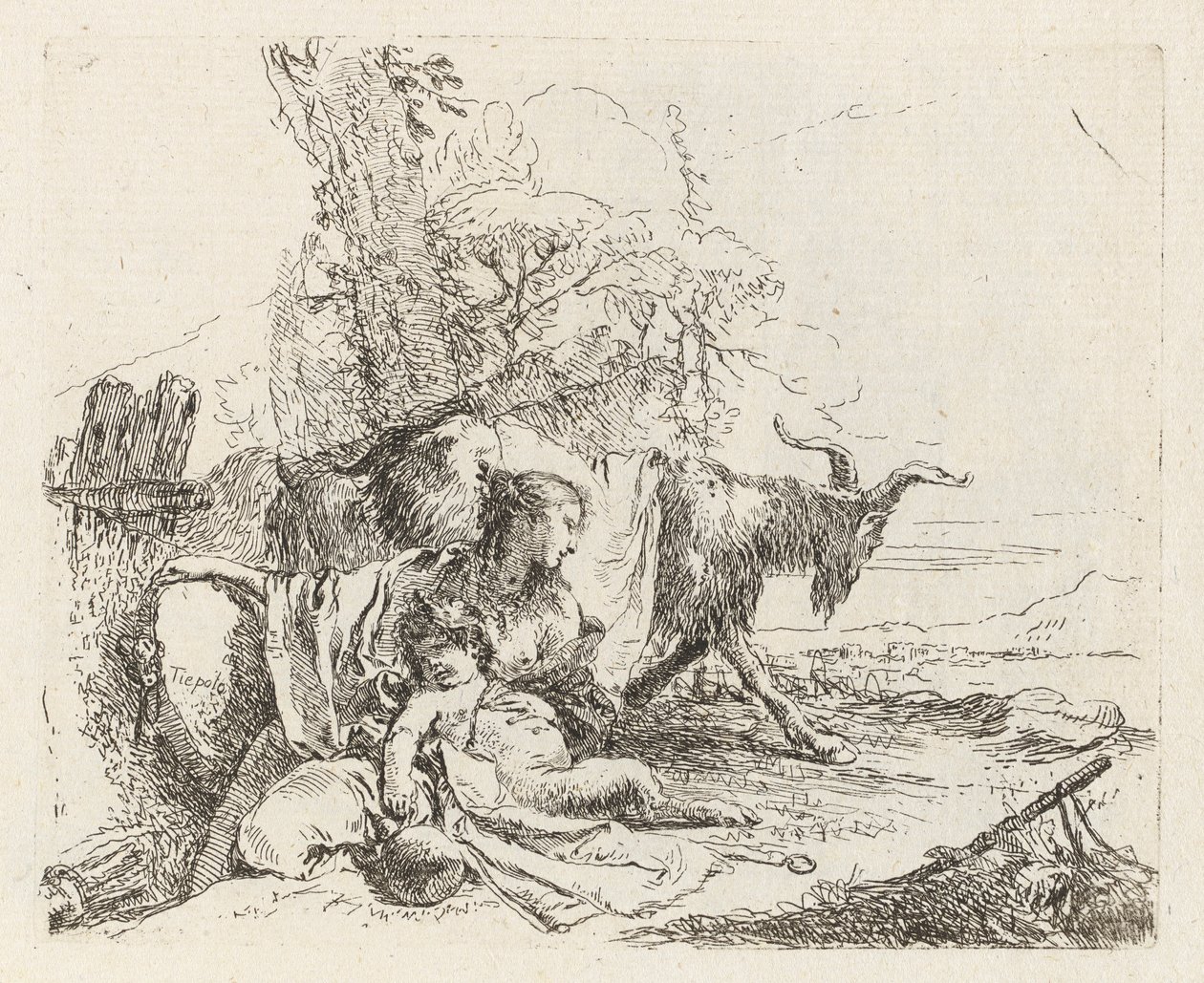 En nymfe med en lille satyr og to geder, fra Vari capricci (Various Capriccios) af Giovanni Battista Tiepolo