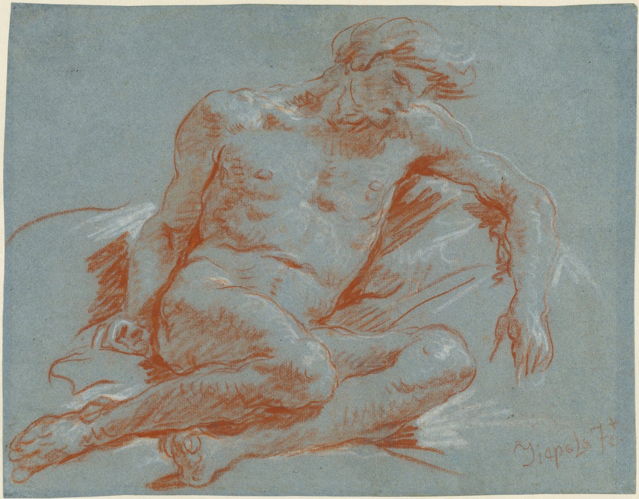 En siddende mandlig nøgenfigur af Giovanni Battista Tiepolo