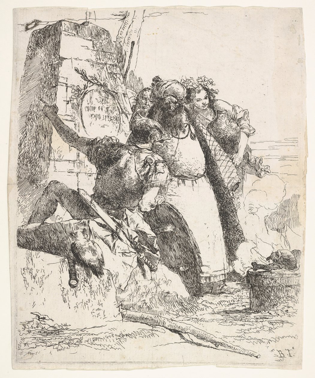 En scene af nekromanti: en kvinde med et fartøj, en mand med turban og et soldatblik..., ca. 1743-57. af Giovanni Battista Tiepolo