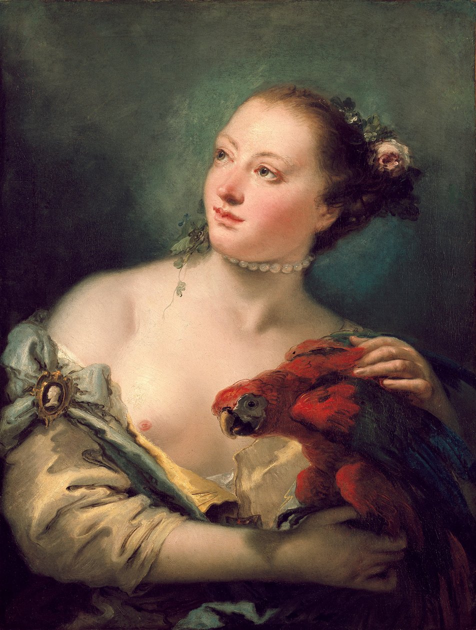 En ung kvinde med en ara, slutningen af 1760 af Giovanni Battista Tiepolo