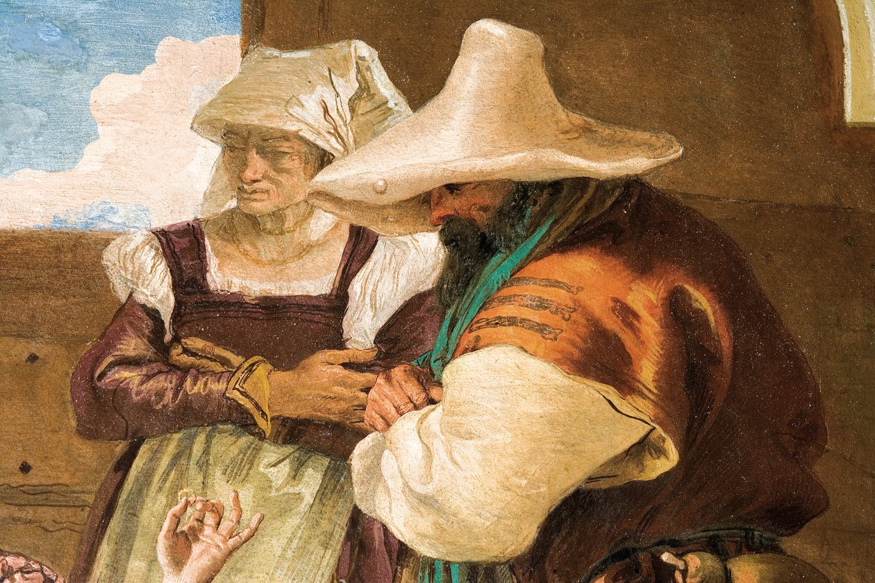 Detalje fra Angelica og Medoro, der tager afsked med bønderne, fra Orlando Furiosos værelse i Palazzina, 1757 af Giovanni Battista Tiepolo