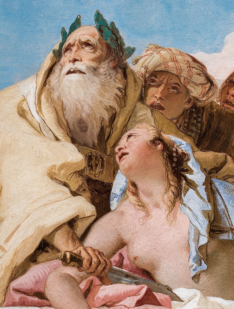 Detalje af Calchas og Iphigenia fra The Sacrifice of Iphigenia, fra entréen i Palazzina, 1757 af Giovanni Battista Tiepolo