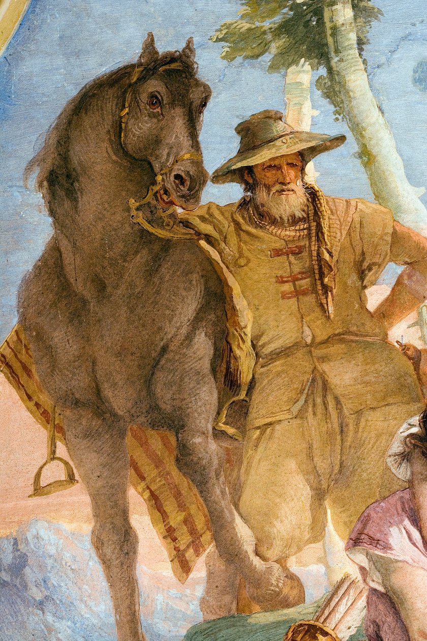 Detalje af bonde fra Angelica, der kommer den sårede Medoro til hjælp, fra Orlando Furiososo-rummet i Palazzina, 1757 af Giovanni Battista Tiepolo