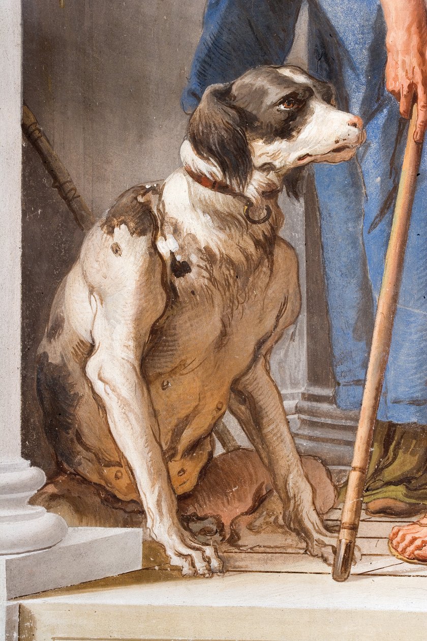 Hund, detalje af den græske flåde i Aulis, fra entréen i Palazzina, 1757 af Giovanni Battista Tiepolo